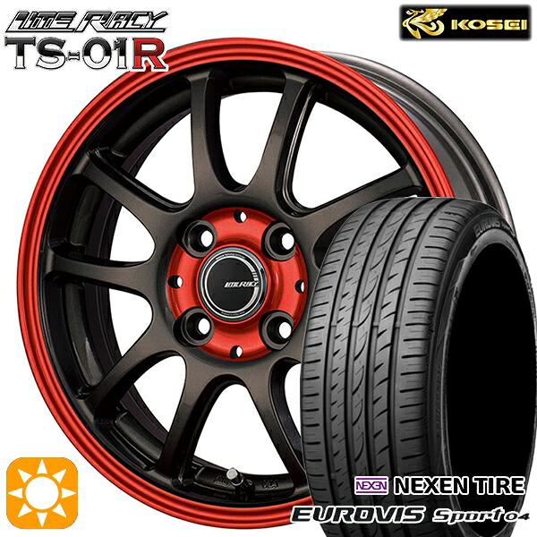 【取付対象】165/60R14 75H ロードストーン ユーロビズ Sport 04 コーセイ リテラシー TS-01R ブラック/レッドクリア 14インチ 4.5J 4H100 +43 サマータイヤホイールセット