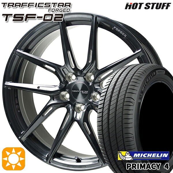 【取付対象】マークX レクサスIS 235/40R19 96W XL VOL ミシュラン プライマシー4 HotStuff トラフィックスターフォージド TSF-02 ブラッシュド/ブラッククリア 19インチ 8.0J 5H114.3 サマータイヤホイールセット