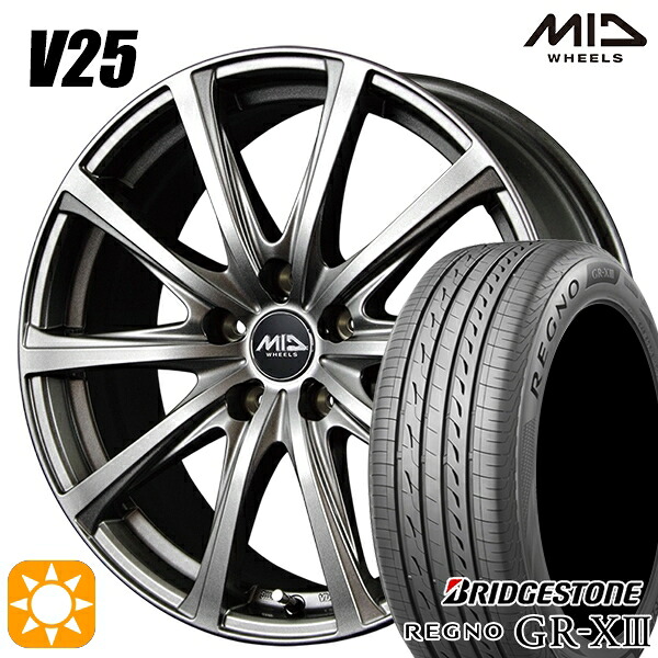 【取付対象】アクセラ アテンザ 215/45R18 93W XL ブリヂストン レグノ GR-X3 MID ユーロスピード V25 メタリックグレー 18インチ 7.5J 5H114.3 サマータイヤホイールセット ｜格安タイヤホイールジャストパーツ