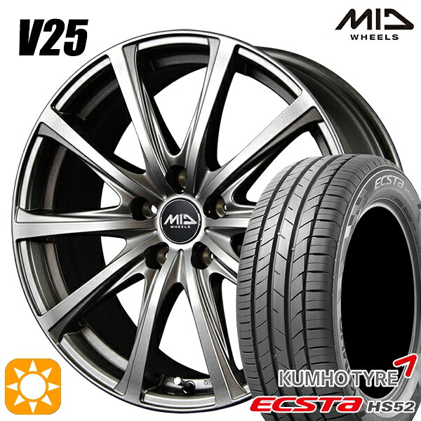 【取付対象】215/60R17 100V XL クムホ エクスタ HS52 MID ユーロスピード V25 メタリックグレー 17インチ 7.0J 5H114.3 サマータイヤホイールセット