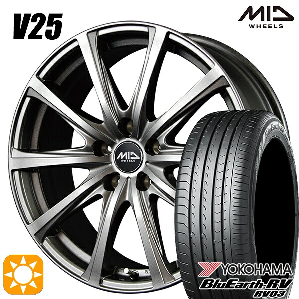 【取付対象】ヴェゼル レガシィ 225/60R18 100H ヨコハマ ブルーアース RV03 MID ユーロスピード V25 メタリックグレー 18インチ 7.5J 5H114.3 サマータイヤホイールセット ｜格安タイヤホイールジャストパーツ