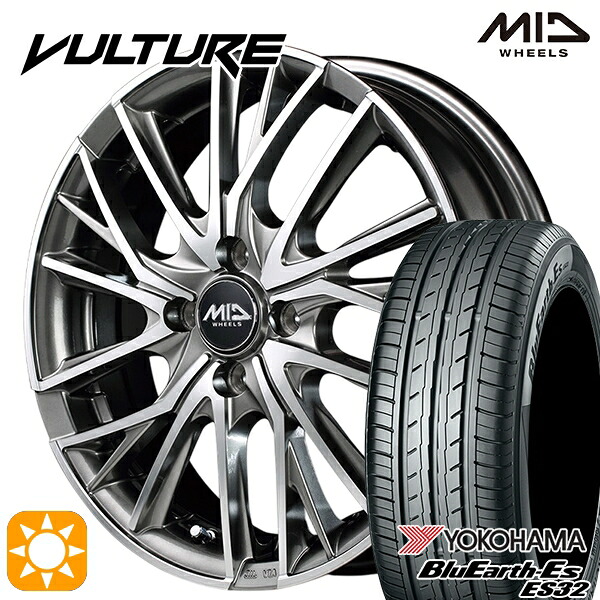 【取付対象】N-BOX 165/50R16 75V ヨコハマ ブルーアース ES32 MID ヴァーテックワン ヴァルチャー ハイパーシルバーポリッシュ 16インチ 5.0J 4H100 サマータイヤホイールセット