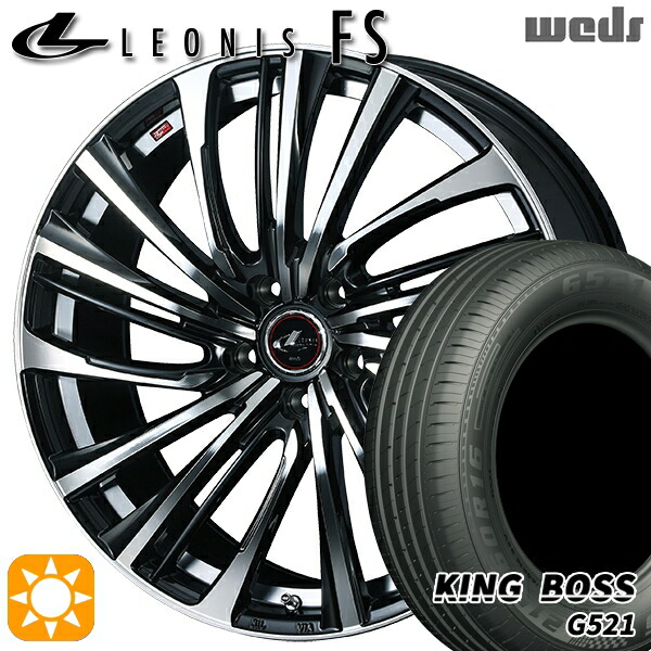【取付対象】リーフ ノア 205/55R16 91V キングボス G521 Weds レオニス FS PBMC (パールブラック/ミラーカット) 16インチ 6.5J 5H114.3 サマータイヤホイールセット