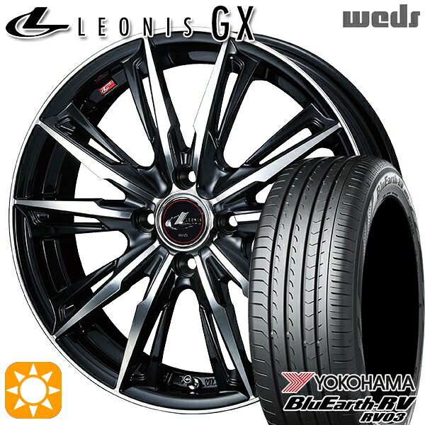 【取付対象】フィット アクア 185/60R15 84H ヨコハマ ブルーアース RV03 Weds レオニス GX PBMC (パールブラック/ミラーカット) 15インチ 5.5J 4H100 サマータイヤホイールセット