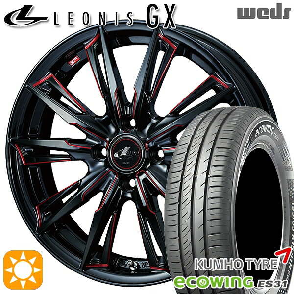 【取付対象】165/65R15 81H クムホ エコウィング ES31 Weds レオニス GX BK/SC[RED] (ブラック/SCマシニング[レッド]) 15インチ 4.5J 4H100 サマータイヤホイールセット