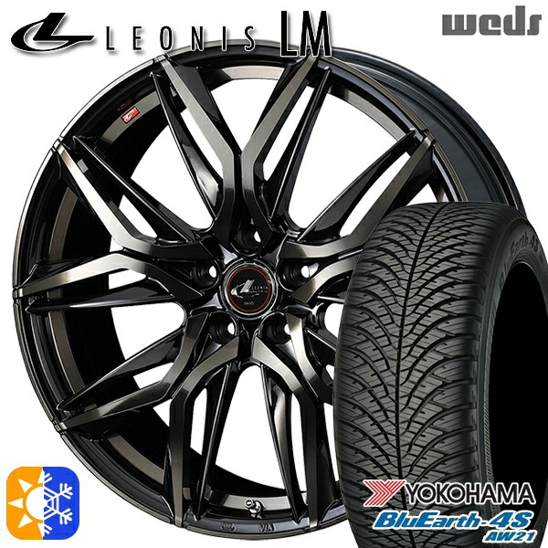 C-HR カローラクロス 215/60R17 100V ヨコハマ ブルーアース 4S AW21 Weds レオニス LM PBMC/TI (パールブラック ミラーカット/チタントップ) 17インチ 7.0J 5H114.3 オールシーズンタイヤホイールセット