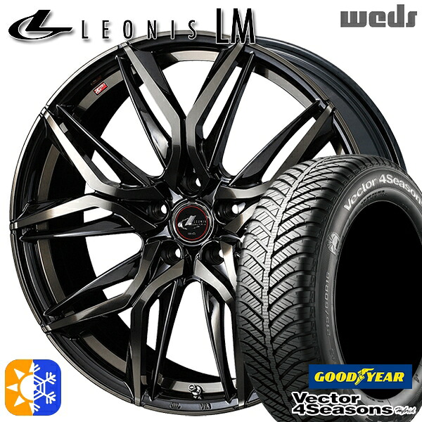エルグランド クロスロード 215/65R16 98H グッドイヤー ベクター フォーシーズンズ Weds ウェッズ レオニス LM 16インチ 6.5J 5H114.3 PBMC/TI (パールブラック ミラーカット/チタントップ) オールシーズンタイヤホイールセット