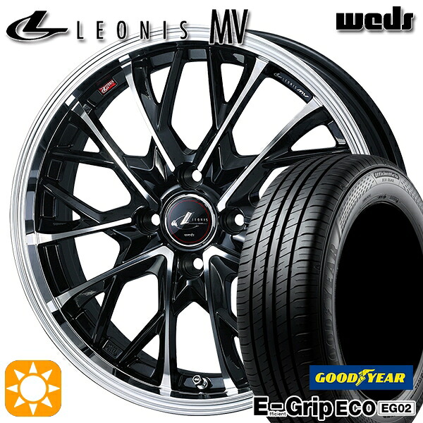 【取付対象】185/60R15 84H グッドイヤー エフィシェントグリップ EG02 Weds レオニス MV PBMC (パールブラック/ミラーカット) 15インチ 5.5J 4H100 サマータイヤホイールセット