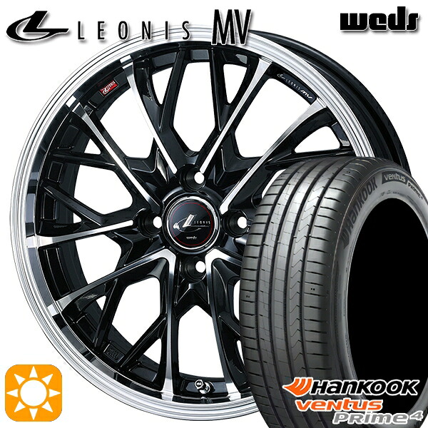 【取付対象】195/50R16 88V XL ハンコック veNtus PRime4 K135 Weds レオニス MV PBMC (パールブラック/ミラーカット) 16インチ 6.0J 4H100 サマータイヤホイールセット ｜格安タイヤホイールジャストパーツ