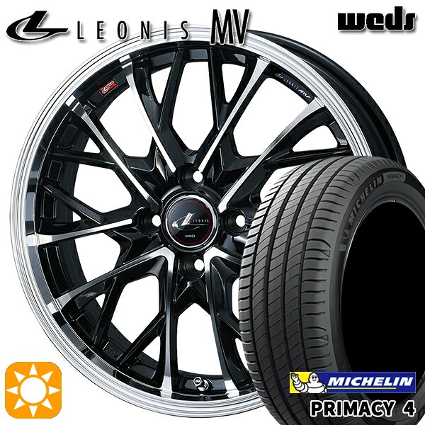 【取付対象】185/60R15 88H XL ミシュラン プライマシー4 Weds レオニス MV PBMC (パールブラック/ミラーカット) 15インチ 5.5J 4H100 サマータイヤホイールセット