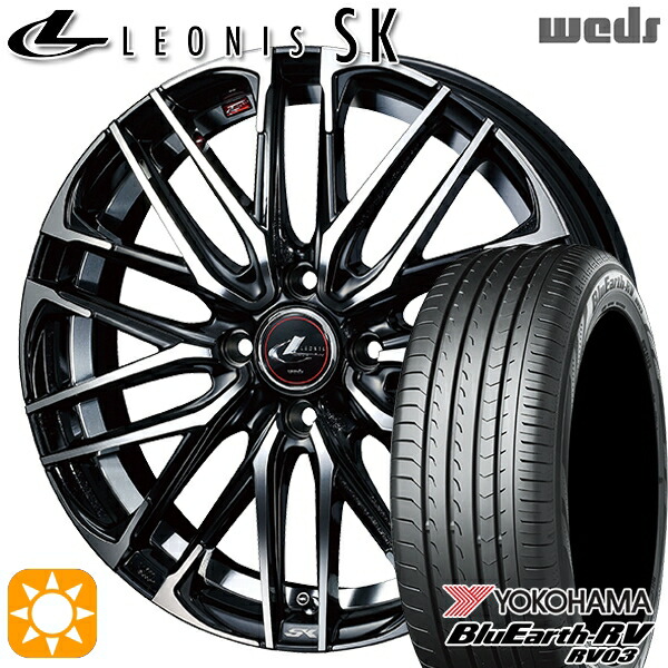 【取付対象】フィット アクア 185/60R15 84H ヨコハマ ブルーアース RV03 Weds レオニス SK PBMC (パールブラック ミラーカット) 15インチ 5.5J 4H100 サマータイヤホイールセット
