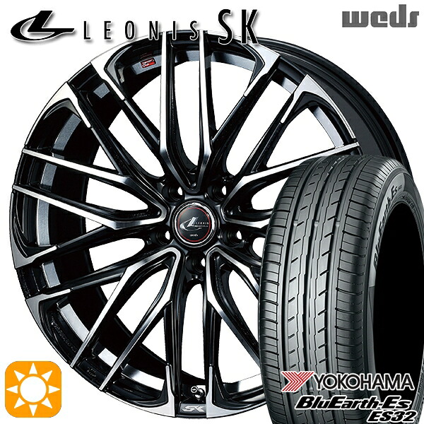 【取付対象】リーフ ノア 205/55R16 91V ヨコハマ ブルーアース ES32 Weds レオニス SK PBMC (パールブラック ミラーカット) 16インチ 6.5J 5H114.3 サマータイヤホイールセット |格安タイヤホイールジャストパーツ