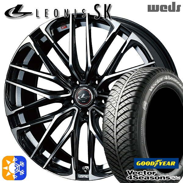 エルグランド クロスロード 215/65R16 98H グッドイヤー ベクター フォーシーズンズ Weds ウェッズ レオニス SK 16インチ 6.5J 5H114.3 PBMC (パールブラック ミラーカット) オールシーズンタイヤホイールセット