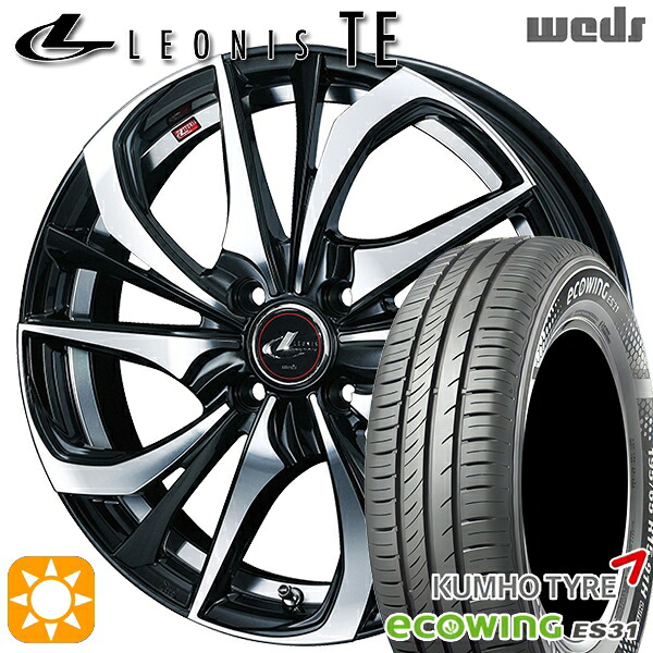 【取付対象】フィット アクア 185/60R15 84H クムホ エコウィング ES31 Weds レオニス TE PBMC (パールブラック ミラーカット) 15インチ 5.5J 4H100 サマータイヤホイールセット
