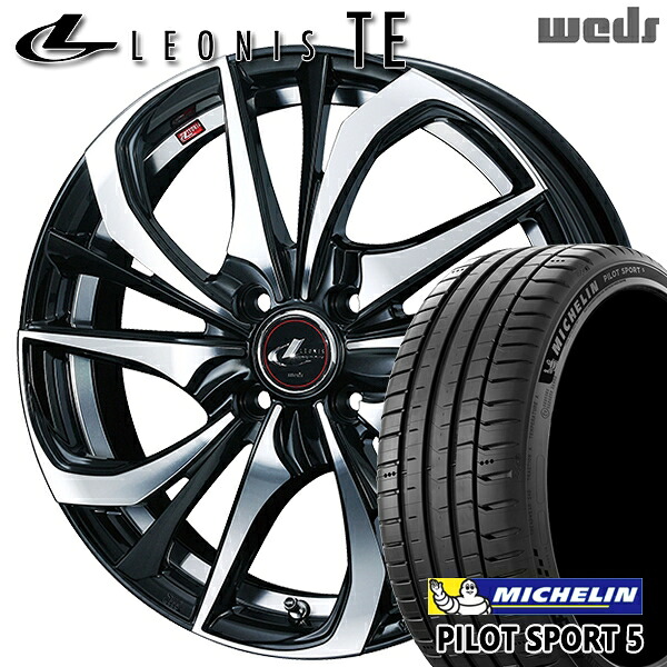 【取付対象】マツダ2 ノート 205/45R17 88Y XL ミシュラン パイロットスポーツ5 Weds レオニス TE PBMC (パールブラック ミラーカット) 17インチ 6.5J 4H100 サマータイヤホイールセット