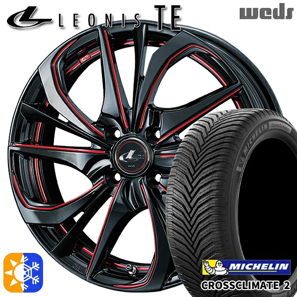 スイフト 215/40R17 87W XL ミシュラン クロスクライメート2 Weds レオニス TE BK/SC[RED] (ブラック/SCマシニング[レッド]) 17インチ 6.5J 4H100 オールシーズンタイヤホイールセット ｜格安タイヤホイールジャストパーツ