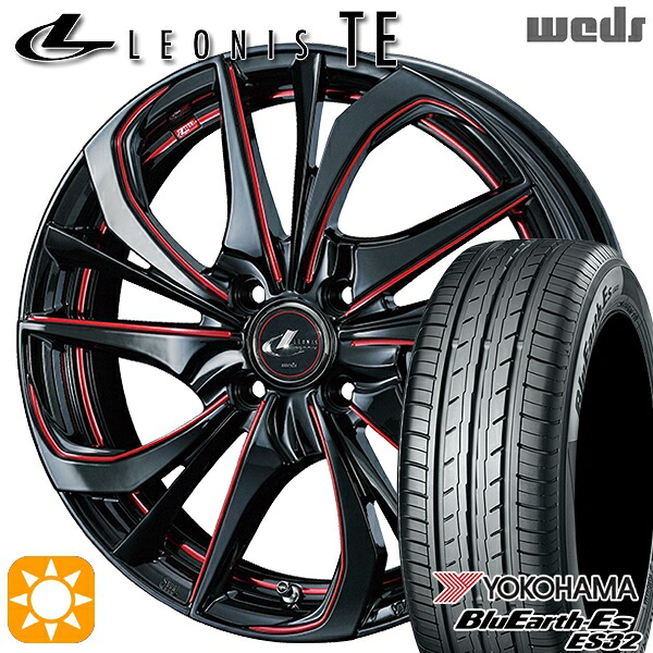 【取付対象】ウェイク 165/55R15 75V ヨコハマ ブルーアース ES32 Weds レオニス TE BK/SC[RED] (ブラック/SCマシニング[レッド]) 15インチ 4.5J 4H100 サマータイヤホイールセット ｜格安タイヤホイールジャストパーツ