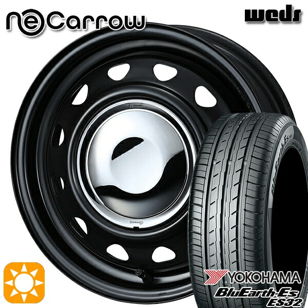 【取付対象】165/65R14 79S ヨコハマ ブルーアース ES32 Weds ネオキャロ セミマットブラック/クロームキャップ 14インチ 4.5J 4H100 +45 サマータイヤホイールセット