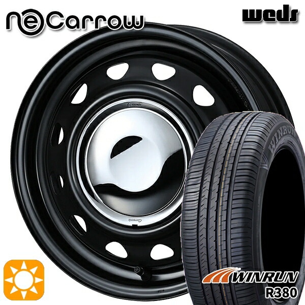 【取付対象】165/65R14 79T ウィンラン R380 Weds ネオキャロ セミマットブラック/クロームキャップ 14インチ 4.5J 4H100 +45 サマータイヤホイールセット