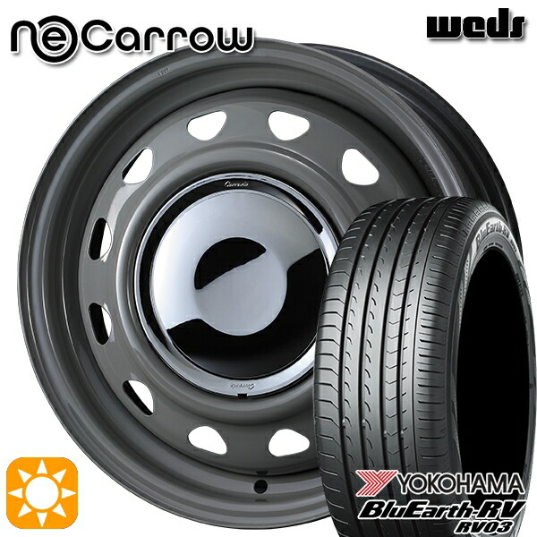 【取付対象】155/65R14 75H ヨコハマ ブルーアース RV03CK Weds ウェッズ ネオキャロ グレー/クロームキャップ 14インチ 4.5J 4H100 +45 サマータイヤホイールセット