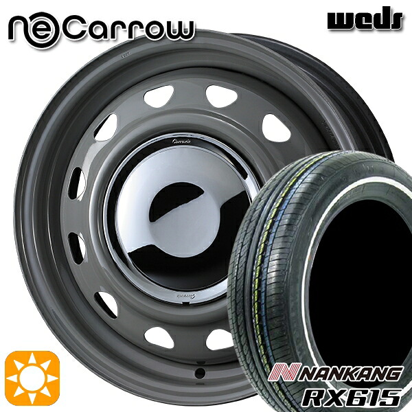 【取付対象】155/65R14 ナンカン RX615　ホワイトリボン Weds ウェッズ ネオキャロ グレー/クロームキャップ 14インチ 4.5J 4H100 +45 サマータイヤホイールセット