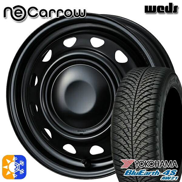 165/65R14 79H ヨコハマ ブルーアース 4S AW21 Weds ネオキャロ セミマットブラック/セミマットブラックキャップ 14インチ 4.5J 4H100 +45 オールシーズンタイヤホイールセット