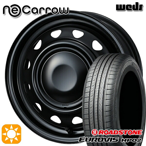 【取付対象】155/65R14 ネクセン ロードストーン ユーロビズ HP02 Weds ネオキャロ セミマットブラック/セミマットブラックキャップ 14インチ 4.5J 4H100 +45 サマータイヤホイールセット