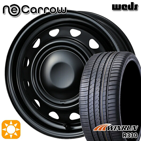 【取付対象】165/55R14 72H ウィンラン R330 Weds ネオキャロ セミマットブラック/セミマットブラックキャップ 14インチ 4.5J 4H100 +45 サマータイヤホイールセット