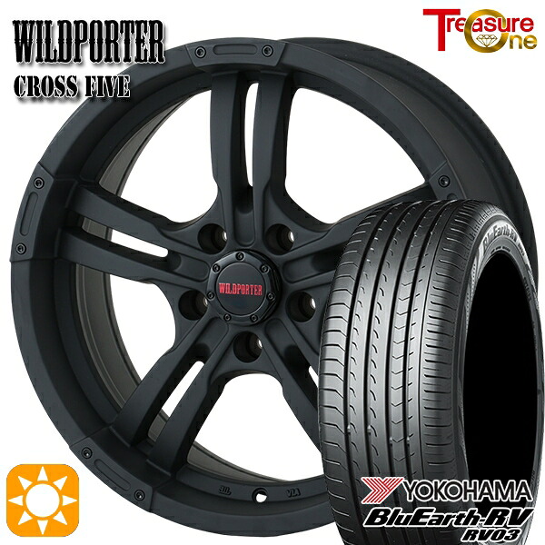 【取付対象】ハリアー エクストレイル 225/65R17 102H ヨコハマ ブルーアース RV03 トレジャーワン ワイルドポーター クロスファイブ マットブラック 17インチ 7.5J 5H114.3 サマータイヤホイールセット