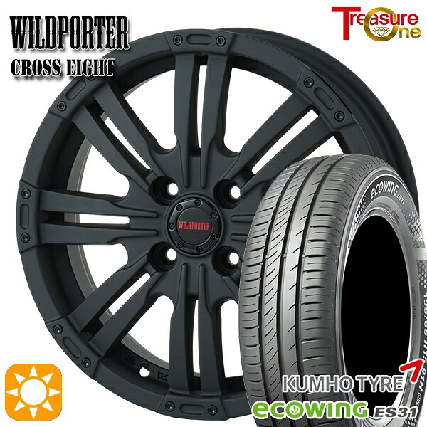 【取付対象】ソリオ タフト 165/65R15 81H クムホ エコウィング ES31 トレジャーワン ワイルドポーター クロスエイト マットブラック 15インチ 4.5J 4H100 +43 サマータイヤホイールセット |格安タイヤホイールジャストパーツ