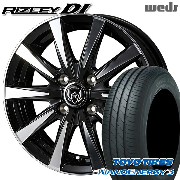 【取付対象】エブリィワゴン 165/60R14 75H トーヨー ナノエナジー3 Weds ライツレーDI ブラックポリッシュ 14インチ 4.5J 4H100 サマータイヤホイールセット