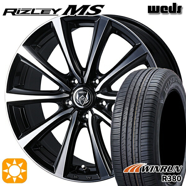 【取付対象】プリウス カローラ 195/65R15 91V ウィンラン R380 Weds ライツレーMS ブラックメタリックポリッシュ 15インチ 6.0J 5H100 サマータイヤホイールセット