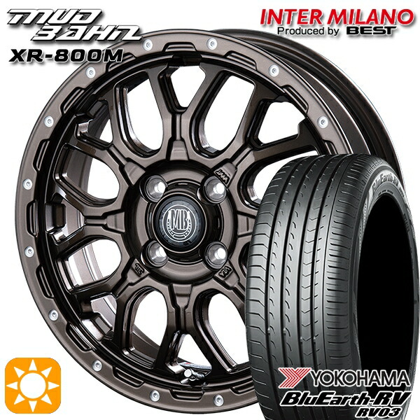 【取付対象】ウェイク 165/55R15 75V ヨコハマ ブルーアース RV03 インターミラノ マッドバーン XR-800M GBR/PP 15インチ 4.5J 4H100 サマータイヤホイールセット