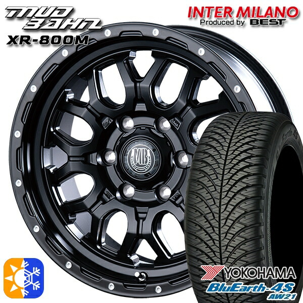 215/70R16 100H ヨコハマ ブルーアース 4S AW21 インターミラノ マッドバーン XR-800M MBK/PP 16インチ 6.5J 6H139.7 オールシーズンタイヤホイールセット