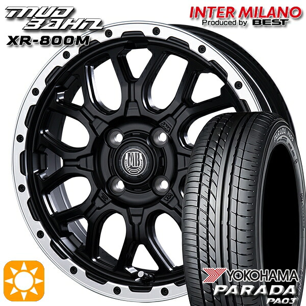 【取付対象】軽トラ 165/55R14C 95/93N ヨコハマ パラダ PA03 インターミラノ マッドバーン XR-800M MBK/RP 14インチ 4.5J 4H100 サマータイヤホイールセット