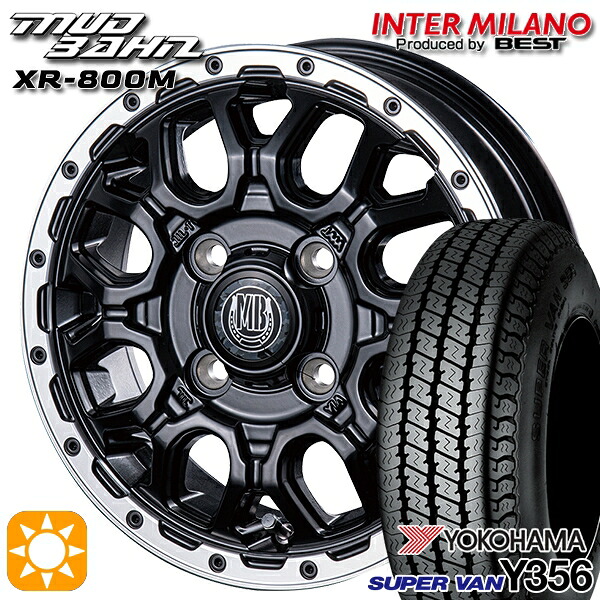 【取付対象】軽トラ 145/80R12 80/78N ヨコハマ スーパーバン Y356 インターミラノ マッドバーン XR-800M MBK/RP 12インチ 4.0J 4H100 サマータイヤホイールセット