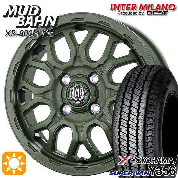 【取付対象】軽トラ 145/80R12 80/78N ヨコハマ スーパーバン Y356 インターミラノ マッドバーン XR-800M ME チッピンググリーン（CGR）12インチ 4.0J 4H100 +42 サマータイヤホイールセット ｜格安タイヤホイールジャストパーツ