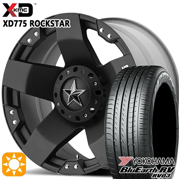 【取付対象】225/65R17 102H ヨコハマ ブルーアース RV03 KMC XD775 ROCKSTAR 17インチ 8.0J 5H114.3 マットブラック サマータイヤホイールセット