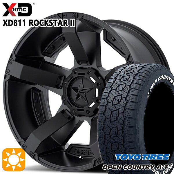 【取付対象】ハリアー エクストレイル 225/65R17 102H トーヨー オープンカントリーA/T3 ホワイトレター KMC XD811 ROCKSTAR II 17インチ 8.0J 5H114.3 MATTEBLACK(w/Matte BK Accents) サマータイヤホイールセット