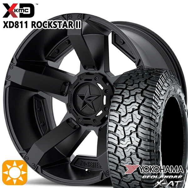 【取付対象】JEEPラングラー 285/70R17 121/118Q ヨコハマ ジオランダー X-AT G016 KMC XD811 ROCKSTAR II 17インチ 8.0J 5H127 MATTEBLACK(w/Matte BK Accents) サマータイヤホイールセット