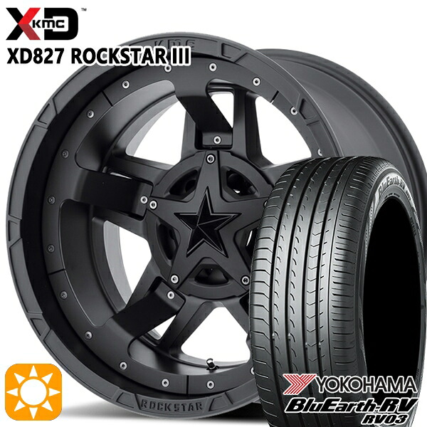 【取付対象】225/65R17 102H ヨコハマ ブルーアース RV03 KMC XD827 ROCKSTAR III 17インチ 8.0J 5H114.3 MATTE BLACK(w/Black Accents) サマータイヤホイールセット ｜格安タイヤホイールジャストパーツ 129,250円
