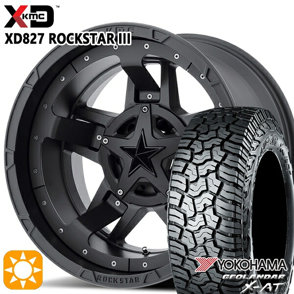 【取付対象】JEEPラングラー 265/65R17 ヨコハマ ジオランダー X-AT G016 KMC XD827 ROCKSTAR III 17インチ 8.0J 5H127 MATTE BLACK(w/Black Accents) サマータイヤホイールセット ｜格安タイヤホイールジャストパーツ