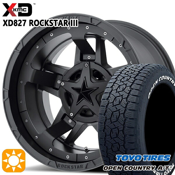【取付対象】JEEPラングラー 265/70R17 115T トーヨー オープンカントリーA/T3 ホワイトレター KMC XD827 ROCKSTAR III 17インチ 8.0J 5H127 MATTE BLACK(w/Black Accents) サマータイヤホイールセット ｜格安タイヤホイールジャストパーツ