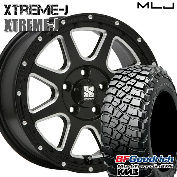 【取付対象】JEEPラングラー 285/70R17 121/118Q RBL BFグッドリッチ マッドテレーン T/A KM3 MLJ エクストリームJ グロスブラックミルド 17インチ 7.5J 5H127 サマータイヤホイールセット