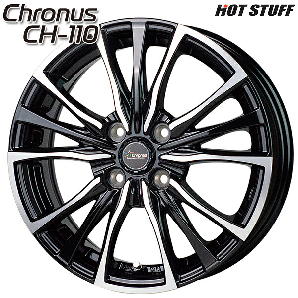 17インチ 6.0J 4H100 +40 HotStuff ホットスタッフ クロノス CH-110 メタリックブラックポリッシュ アルミホイール単品 4本(1台分)送料無料 |格安タイヤホイールジャストパーツ