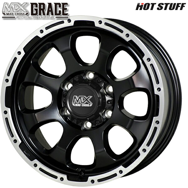 17インチ 6.5J 6H139.7 +38 HotStuff ホットスタッフ マッドクロスグレイス セミグロスブラック/リムポリッシュ アルミホイール単品 4本(1台分)送料無料 |格安タイヤホイールジャストパーツ