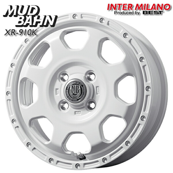 インターミラノ マッドバーン XR-910K サイズ：14インチ 4.5J HOLE/PCD：4H 100 インセット：45 カラー：ピュアホワイト/ピアスポリッシュ（PWH/PP） アルミホイール単品 4本（1台分）送料無料 ※※個人宅への配送不可※※ ｜格安タイヤホイールジャストパーツ