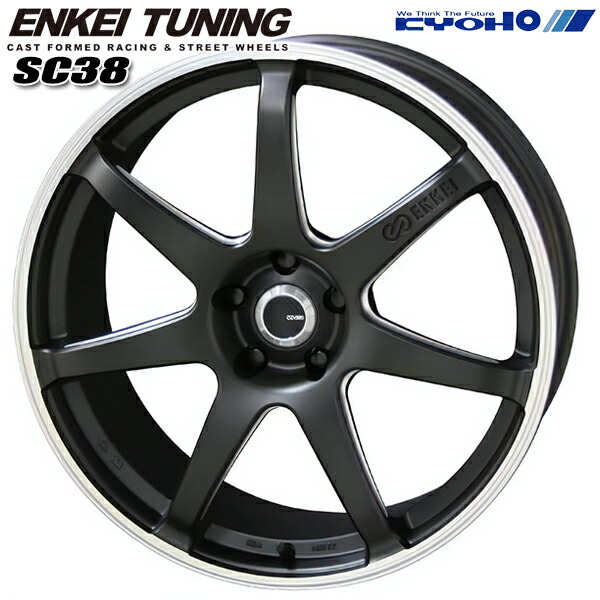 18インチ 8.0J 5H100 +48 KYOHO エンケイチューニング SC38 マットブラックリムエンドポリッシュ アルミホイール単品 4本（1台分） 送料無料