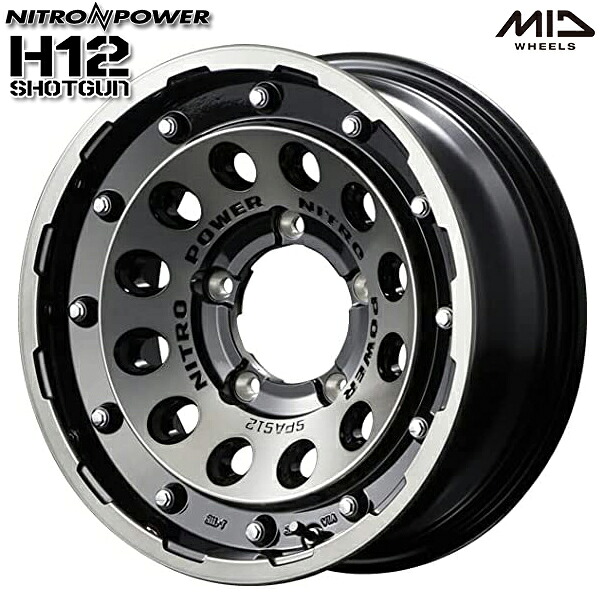 15インチ 6.0J 5H139.7 -5 MID ナイトロパワー H12ショットガン ブラッククリア/マシニング アルミホイール単品 4本（1台分） 送料無料