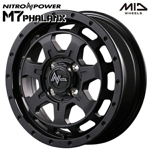 ナイトロパワー M7ファランクス サイズ：15インチ 4.5J HOLE/PCD：4H 100 インセット：45 カラー：バレルブラック（BBK） アルミホイール単品 1本 4本以上送料無料